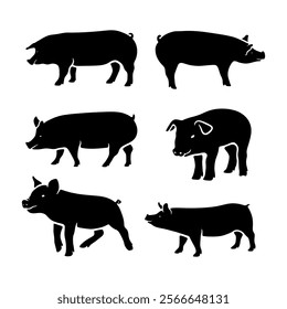 Flat design animal pig silhouette set logo icon