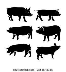 Flat design animal pig silhouette set logo collection