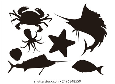 Flat design animal shark silhouette set Vector