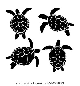 Flat design animal turtle silhouette set