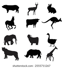 Flat design animals silhouette set vector 
