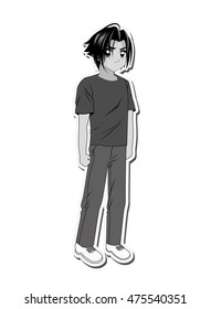 flat design anime style boy icon vector illustration