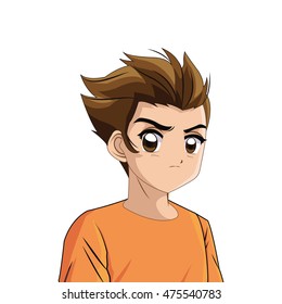 flat design anime style boy icon vector illustration