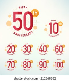 Flat design anniversary emblems with sun burst