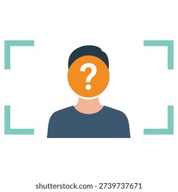 Flat design of anonymous person with question mark on face and green corners icon