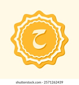 A flat design Arabic letter icon featuring decorative yellow elements. Perfect for Islamic educational materials, religious projects, or typography design