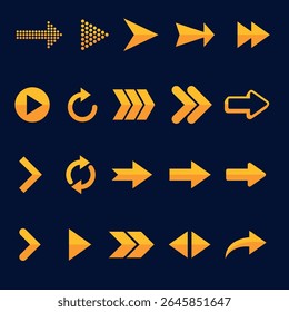 Colección de flecha de diseño plano sobre fondo negro