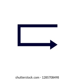 Flat design arrow vector icon for navigation and media player.