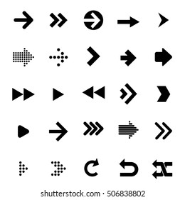 Flat design arrow vector icon set for navigation and media player. 