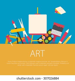 Flat design art concept. Art equipment background. Vector illustration.