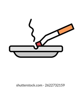 Flat design ashtray and cigarette icon. Vector.