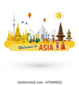 Flat design, Asia's landmarks and icons, Vector