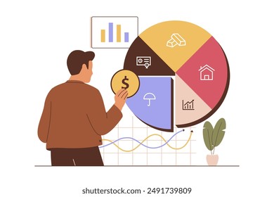 Flat design of asset allocation dividing an investment. Illustration for websites, landing pages, mobile apps, posters and banners. Trendy flat vector illustration