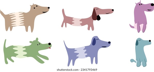 flat design asset , a dog, dog sitting under