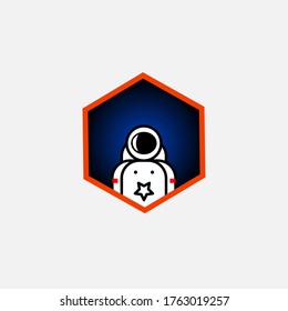 flat design of astronaut in hexagon frame