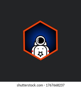 flat design of astronaut in hexagon frame