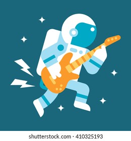 Flat design astronaut playing guitar illustration vector