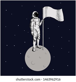 Flat design, Astronaut stand on the moon with a flag, Vector illustration, Infographic Element.