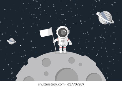 Flat design, Astronaut stand on the moon with a flag, Vector illustration, Infographic Element
