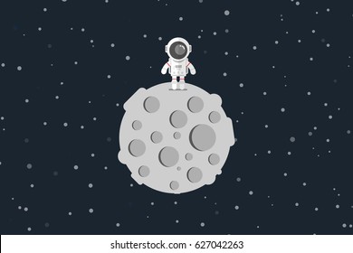 Flat design, Astronaut stand on the moon, Vector illustration, Infographic Element