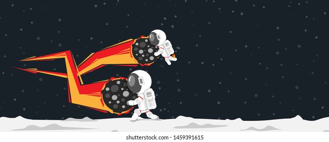 Flat design, Astronauts breaking meteorite falling on planet, Vector illustration, Infographic Element