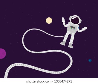 Flat design, Astronauts float in space, Vector illustration