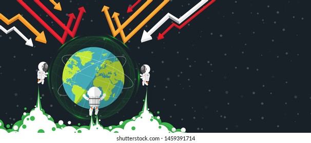 Flat design, Astronauts team Protect Earth from Greenhouse Effect in Global Warming concept, Vector illustration, Infographic Element