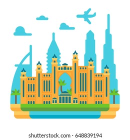 Flat Design Atlantis The Palm Dubai Illustration Vector