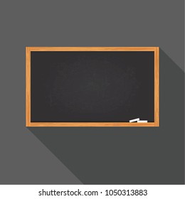 Flat design of attrition blackboard background and wooden frame. Empty clean with scratches chalkboard. Vector illustration isolated on grey background