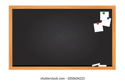 Flat design of attrition blackboard background and wooden frame. Empty clean with scratches chalkboard. Vector illustration isolated on grey background