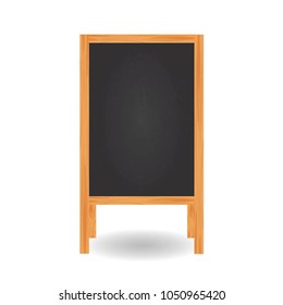 Flat design of attrition blackboard background and wooden frame. Empty clean with scratches chalkboard. Vector signboard menu for restaurant isolated on white background.