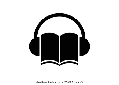 Flat Design Audio Book Symbol, audio book flat icon, audiobook symbol, audiobook silhouette