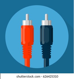 Flat design audio and red and black video RCA connectors long shadow vector icon