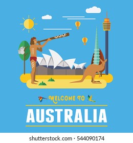 Flat design, Australia landmarks and icons, vector