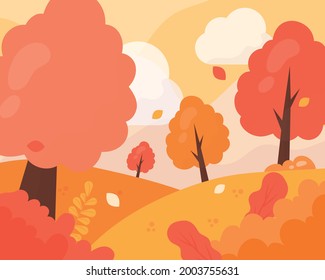 Flat design autumn background with colorful trees