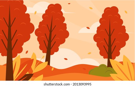Flat design autumn background with colorful trees