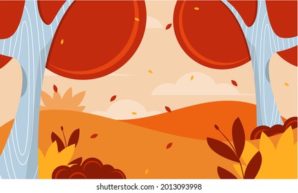 Flat design autumn background with colorful trees