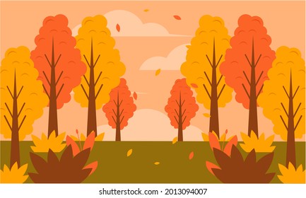 Flat design autumn background with colorful trees