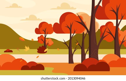 Diseño plano de fondo otoñal con árboles coloridos