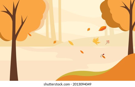 Diseño plano de fondo otoñal con árboles coloridos
