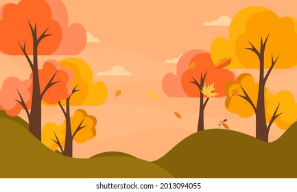 Diseño plano de fondo otoñal con árboles coloridos