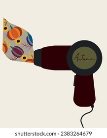 Flat Design Autumn Illustration with Hair Dryer and Pumpkins Background