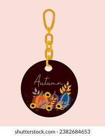 Flat Design Autumn Illustration with Key chain and Pumpkins