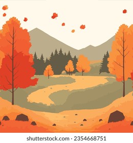 Flat design autumn landscape, Autumn background with landscape