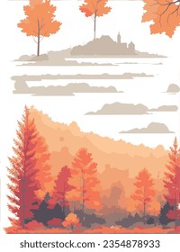 Flat design autumn landscape, Autumn background with landscape, autumn abstract design