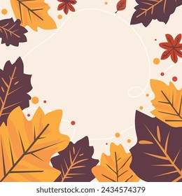 Flat design autumn landscape view with leaves for  fall season
