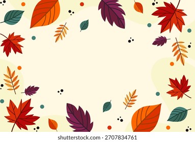 Diseño plano otoño hojas fondo de la frontera con follaje que cae y colores suaves	