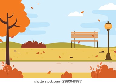 Flat design of autumn park vector