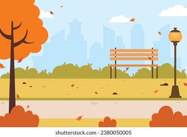 Flat design of autumn park vector