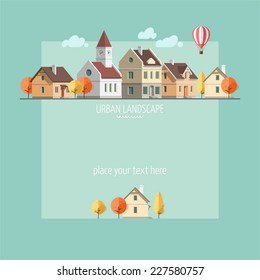 Flat design of an autumn urban landscape - vector illustration.